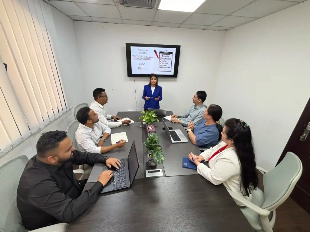A client meeting at the AONE BIZ Dubai office