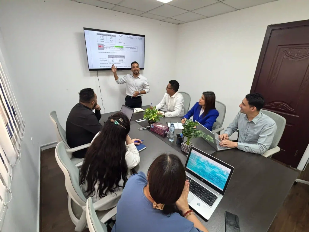 A client meeting at the AONE BIZ Dubai office