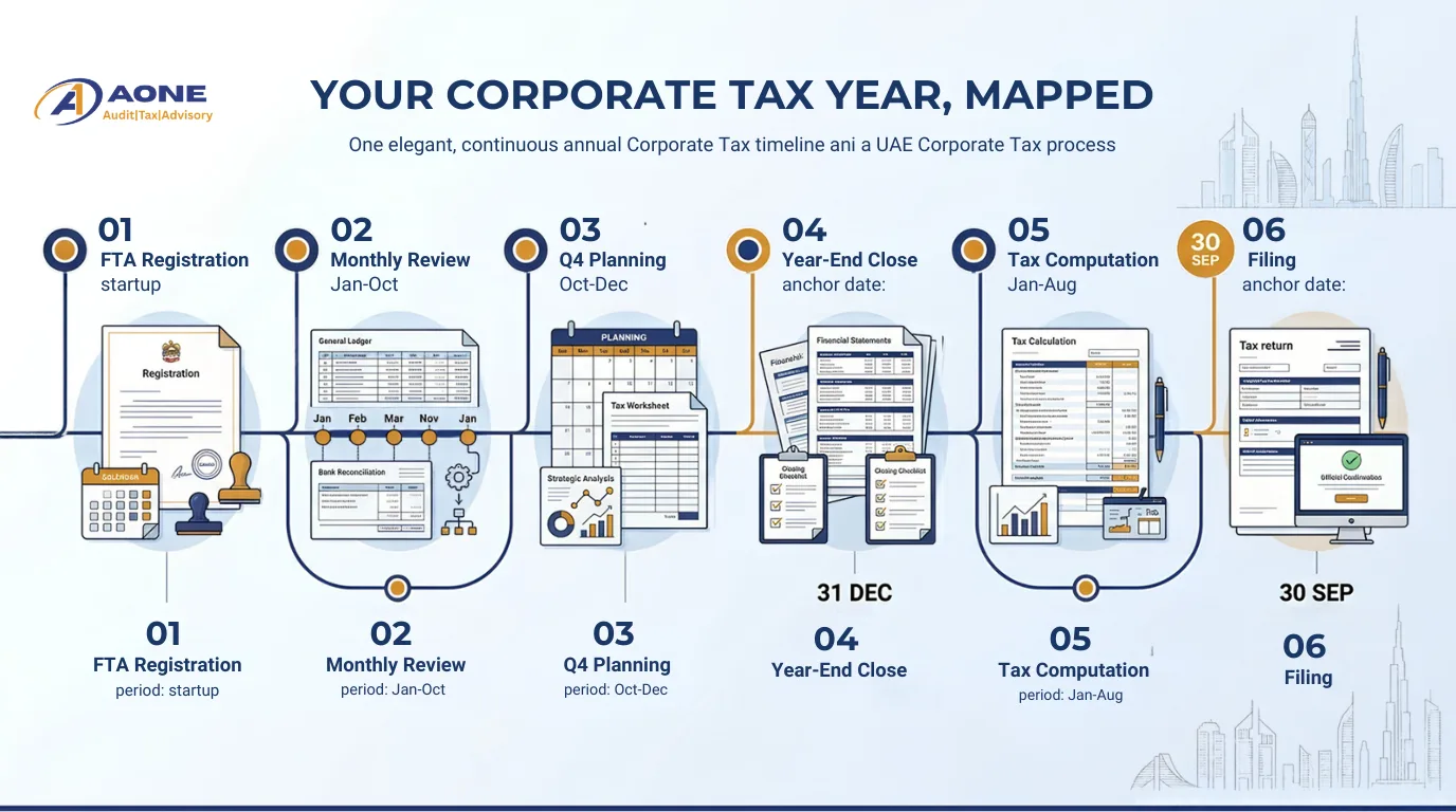 Your UAE corporate tax trail mapped - from registration through records, computation, return and payment